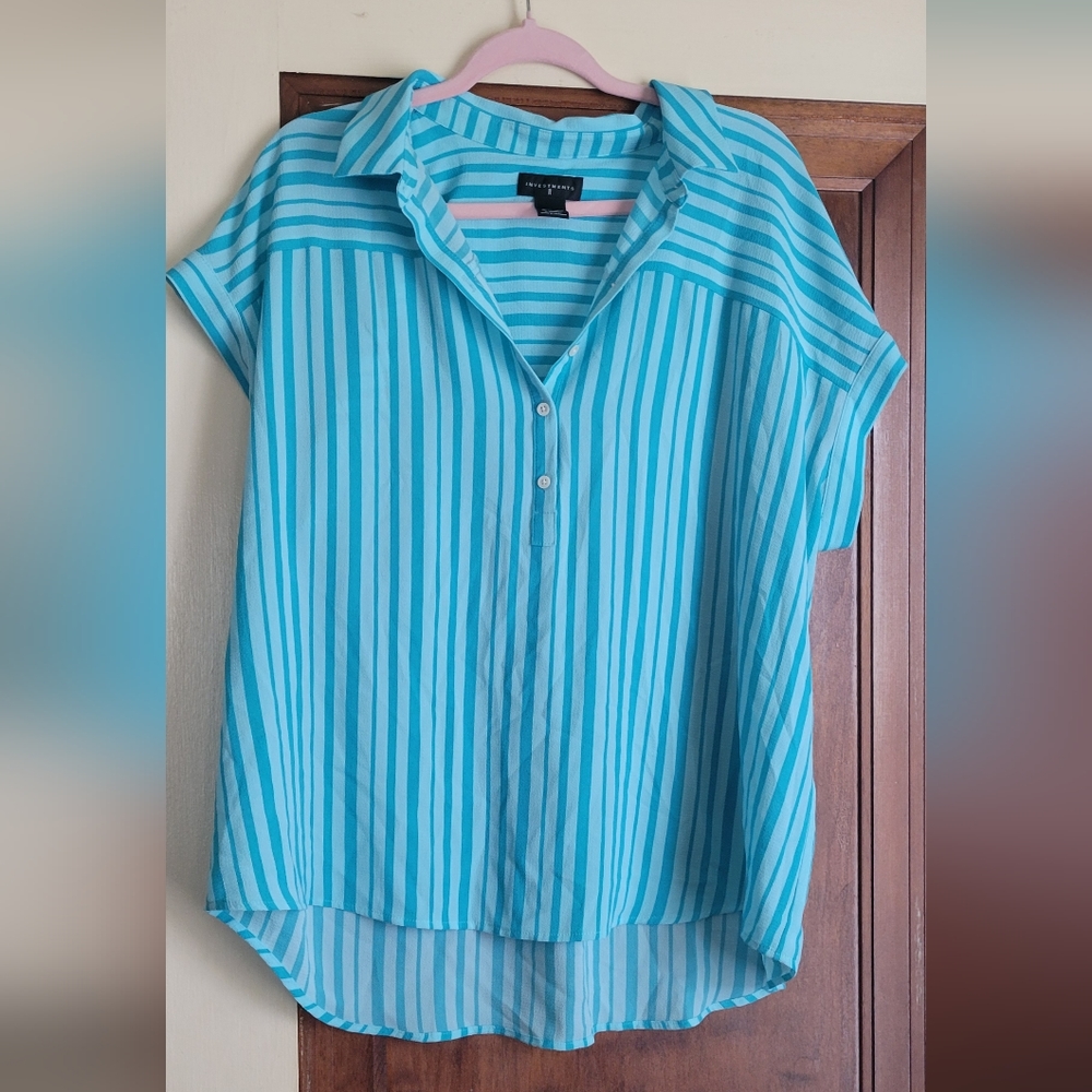 Stripey Aqua Blue Women’s Blouse 1x